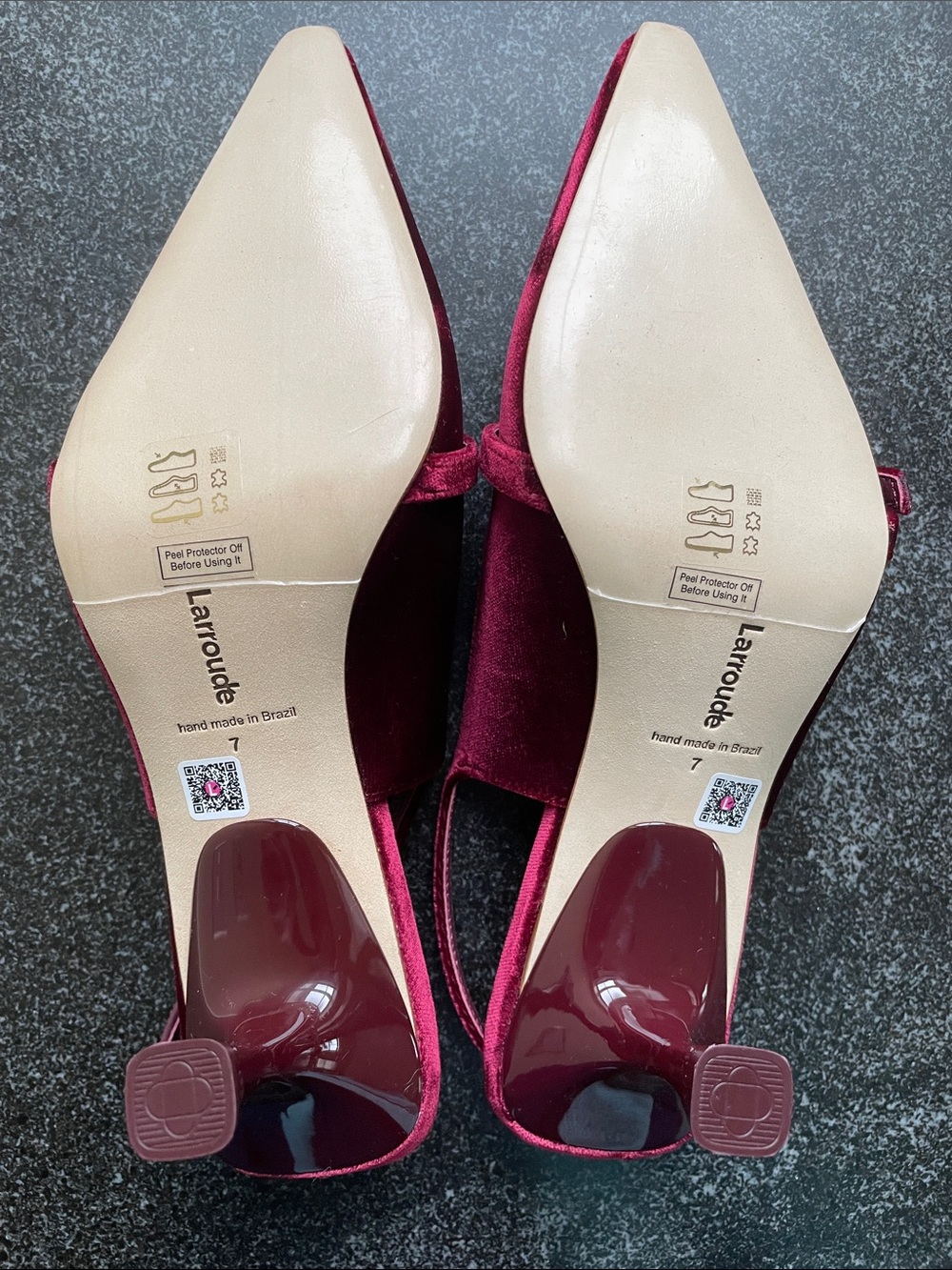NWOT Larroude Size 7 Ines Wine Velvet Slingback Pointed-Toe Heels Burgundy - Picture 8 of 16